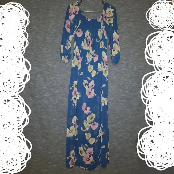 Peach Love California Floral Maxi - Sheer Overlay/Mini Under Dress &Side Slit - Picture 7 of 8